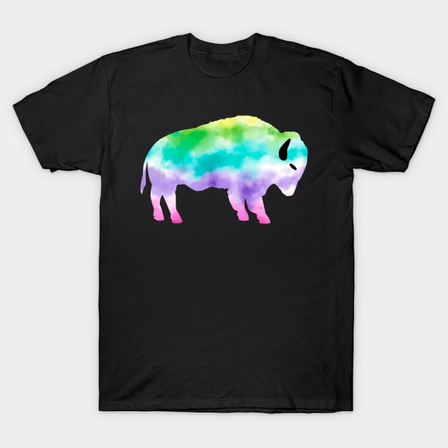 Misty Rainbow Tie Dyed Buffalo Bison T-Shirt by Brobocop